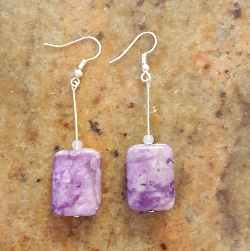 Square/rectangle dangle earrings, purple swirl